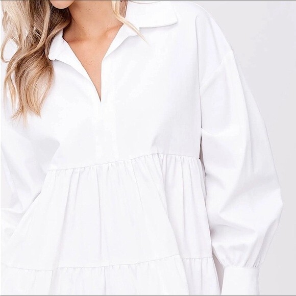 En Saison Poplin Mini Dress Tiered Baby Doll Oversized Off White Cotton M - Picture 11 of 12